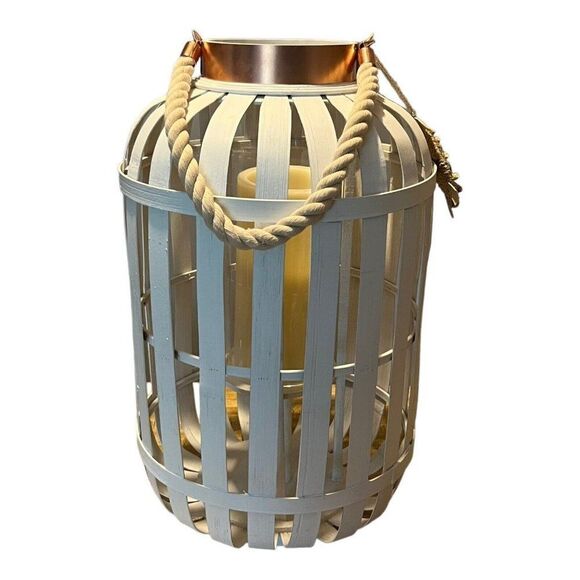 Large Woven Wicker Wood Candle Lantern Basket Rustic Hanging 19” Beach Turtle